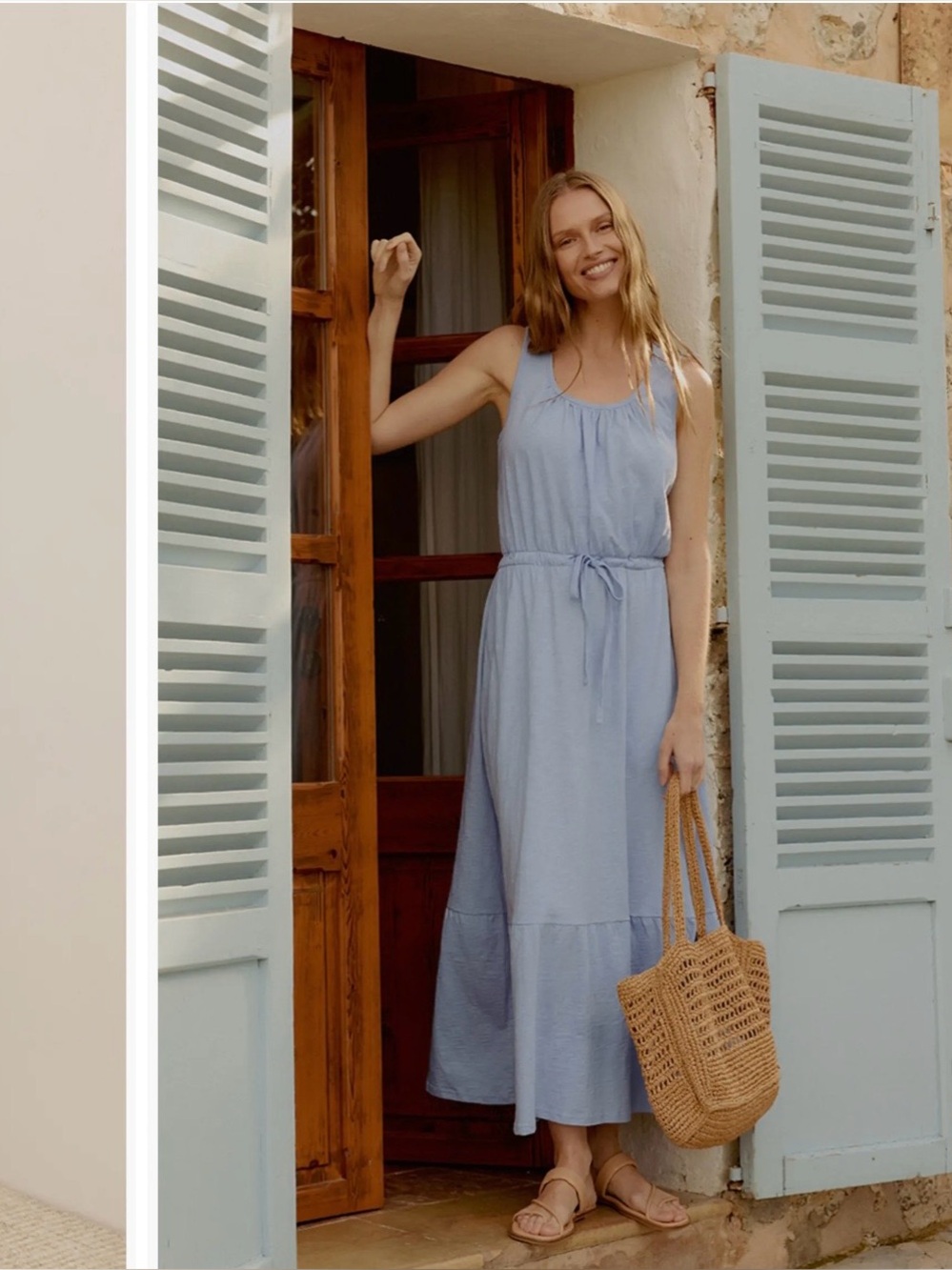 Pact Organic Cotton Relaxed Slub Tank Maxi Dress Blue Medium M